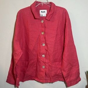 FLAX Linen Long Sleeve Button Down Shirt Jacket Pink Large